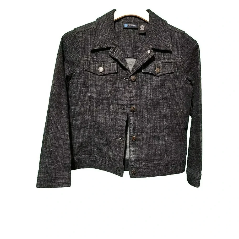 NWOT Relativity Jean Jacket Button Up Stretch Black Wash Women Size PS Fitted